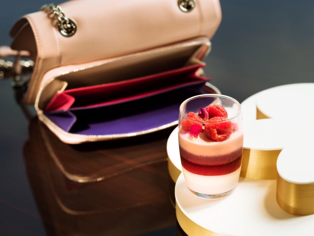 The Zeppa Multicolor is a fruity dessert that features layers of strawberry panna cotta, ginger cream, raspberry jelly and blueberry panna cotta.