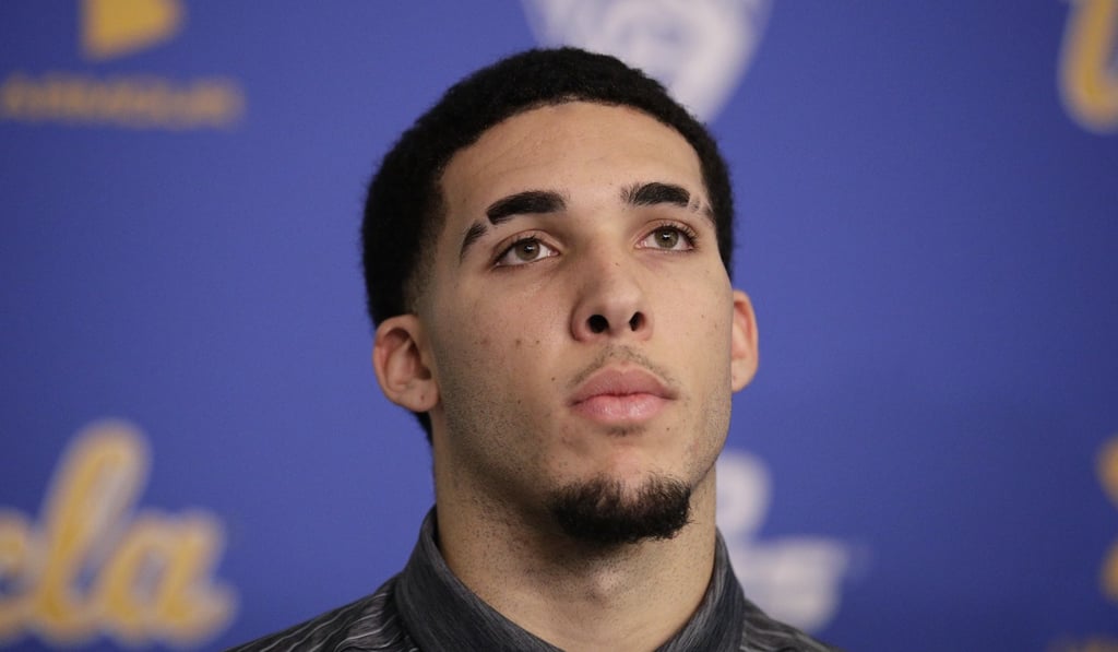 LiAngelo Ball attends the news conference. Photo: AP