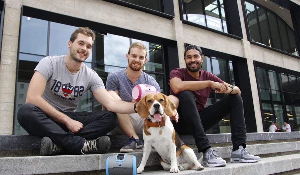 Staff at the French start-up, CamToy, who created the dog robo-companion, Laika.