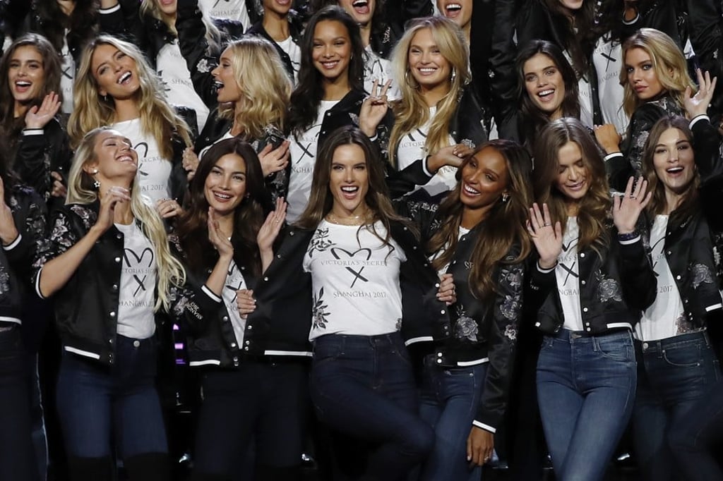 Models of the Victoria’s Secret Fashion Show, including Alessandra Ambrosio from Brazil (front row centre), pose for a group photo at the Mercedes-Benz Arena in Shanghai. Photo: AP Models of the Victoria’s Secret Fashion Show, including Alessandra Ambrosio from Brazil (front row centre), pose for a group photo at the Mercedes-Benz Arena in Shanghai. Photo: AP