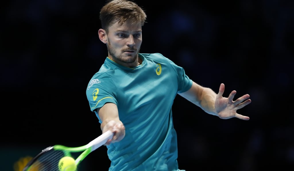 David Goffin of Belgium hits a return during the final. Photo: Xinhua