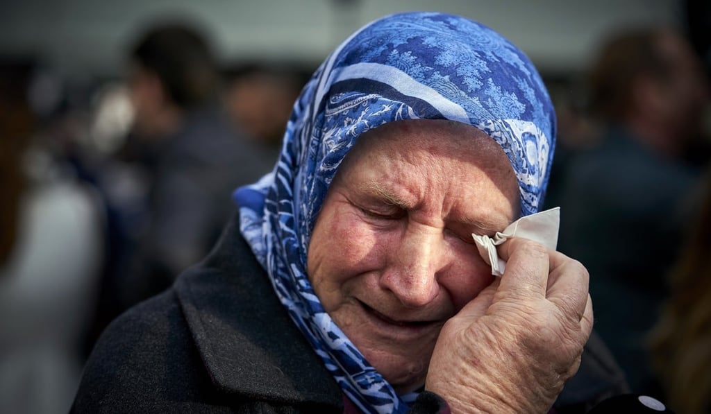 Nura Mustafic, one of the Mothers of Srebrenica, wipes away tears as she reacts to the verdict against former Bosnian Serb military chief Ratko Mladi on Wednesday. Photo: AP Nura Mustafic, one of the Mothers of Srebrenica, wipes away tears as she reacts to the verdict against former Bosnian Serb military chief Ratko Mladi on Wednesday. Photo: AP
