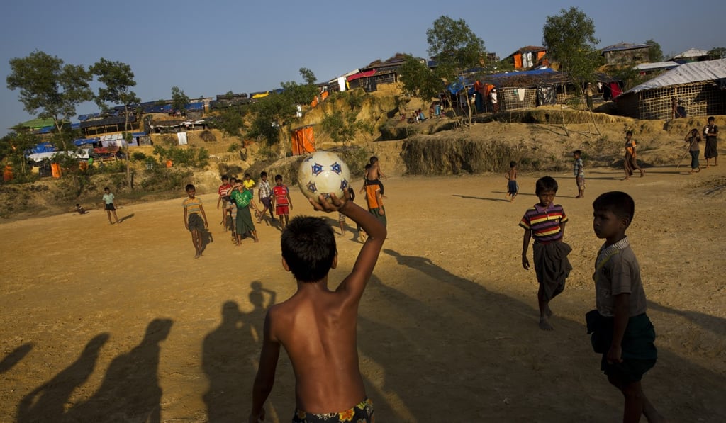 Rohingya Muslim children playing soccer at Kutupalong refugee camp. Photo: AP Rohingya Muslim children playing soccer at Kutupalong refugee camp. Photo: AP