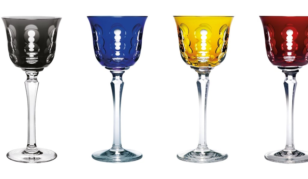Christofle’s Kawali wine glasses can brighten a Christmas table, at HK$2,350 each.