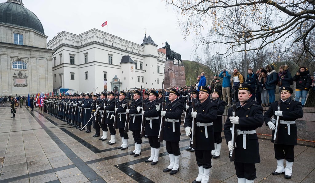 A guard of honour attends Lithuania's Armed Forces Day celebration in Vilnius, the capital of the nation. The country is a member of Nato. Photo: Xinhua