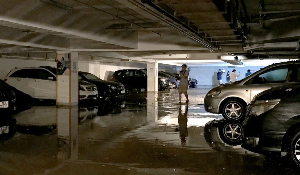 Cars submerged in a flooded car park in Hong Kong. Photo: Kimmy Chung