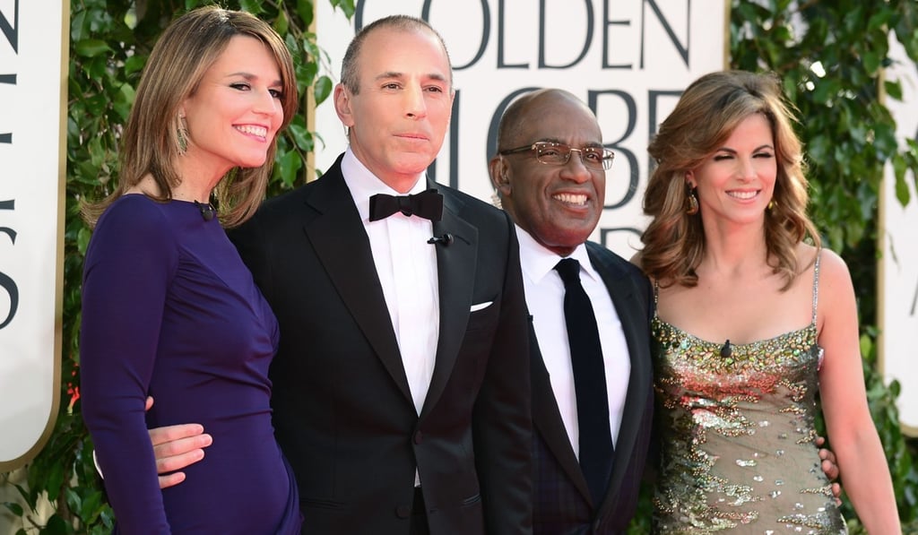 Lauer with NBC television personalities Natalie Morales, Al Roker and Savannah Guthrie at the Golden Globe Awards in 2013. Photo: AFP