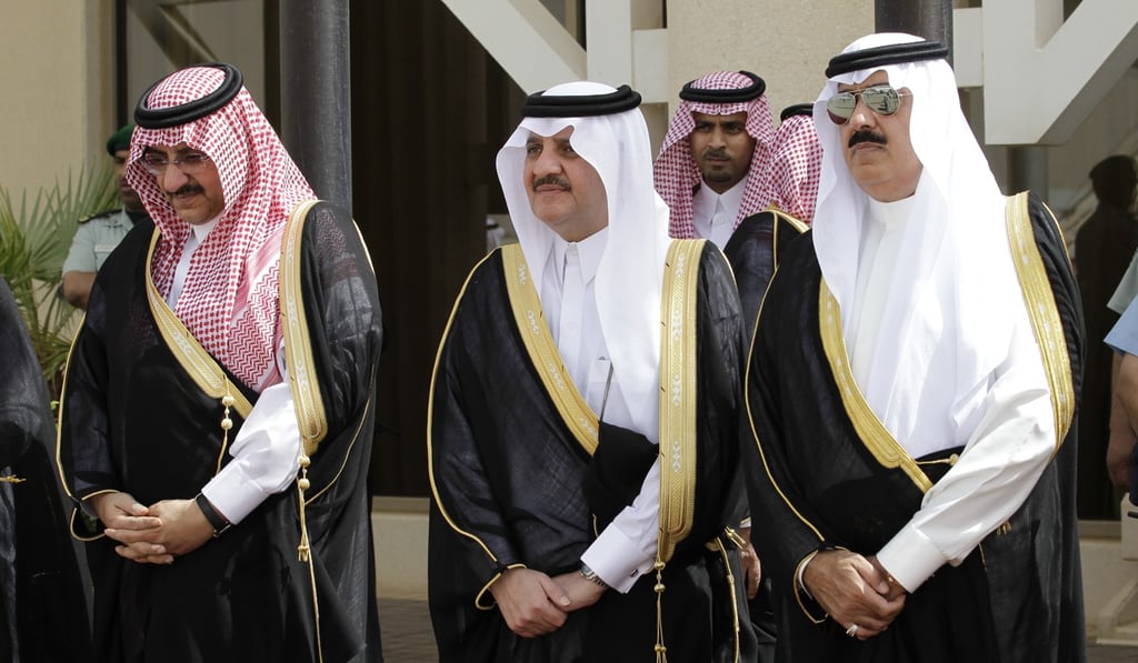 Saudi Arabia's Interior Minister Prince Mohammed bin Nayef, left, his older brother Saud bin Nayef, centre, and Prince Miteb bin Abdullah wait for Gulf Arab leaders ahead of the opening of Gulf Cooperation Council in Riyadh, Saudi Arabia. Photo: AP Saudi Arabia's Interior Minister Prince Mohammed bin Nayef, left, his older brother Saud bin Nayef, centre, and Prince Miteb bin Abdullah wait for Gulf Arab leaders ahead of the opening of Gulf Cooperation Council in Riyadh, Saudi Arabia. Photo: AP