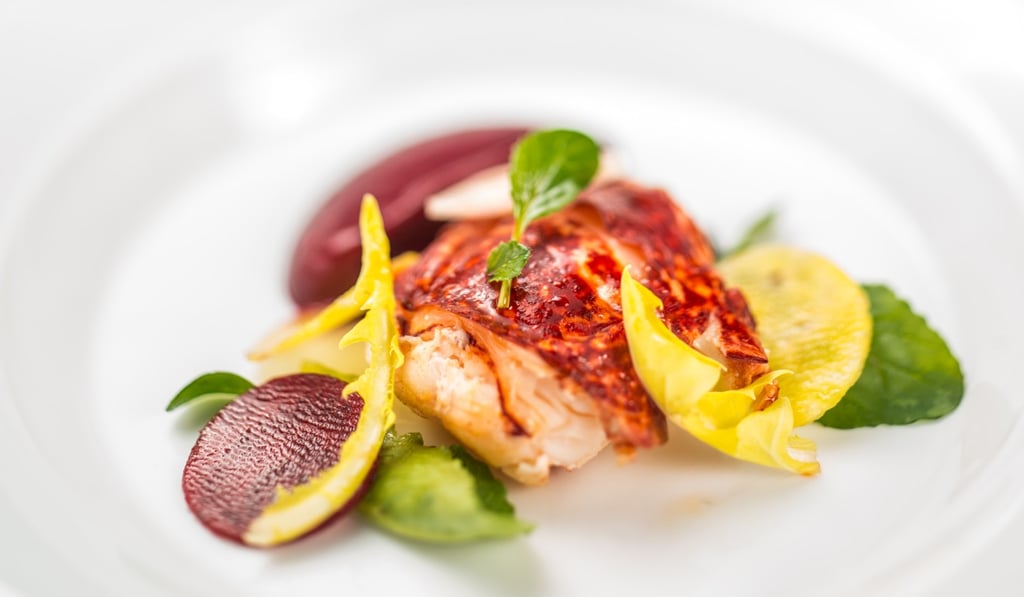 Roast blue lobster, citrus and beetroot emulsion from 8½ Otto e Mezzo-Bombana.