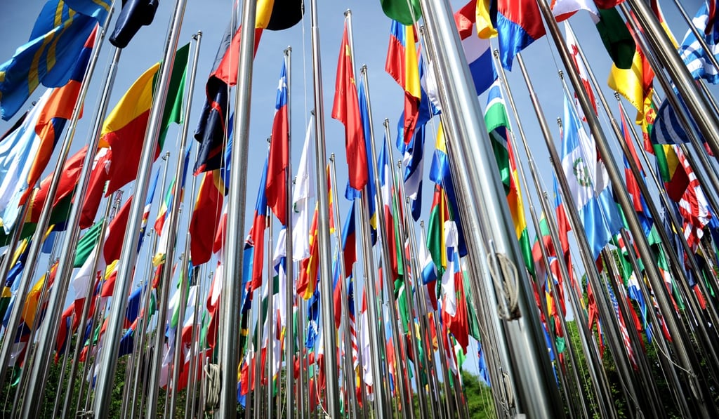 Flags of countries represented at the Interpol Annual General Assembly in Nusa Dua, Bali, Indonesia. Photo: AFP