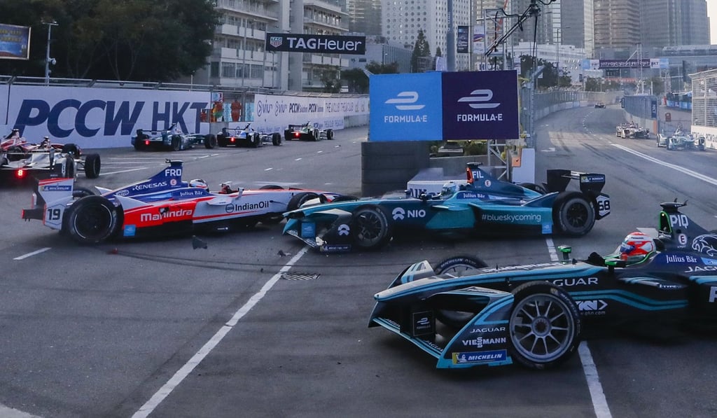 Nelson Piquet Jnr steers his Jaguar in the first race. Photo: Edward Wong