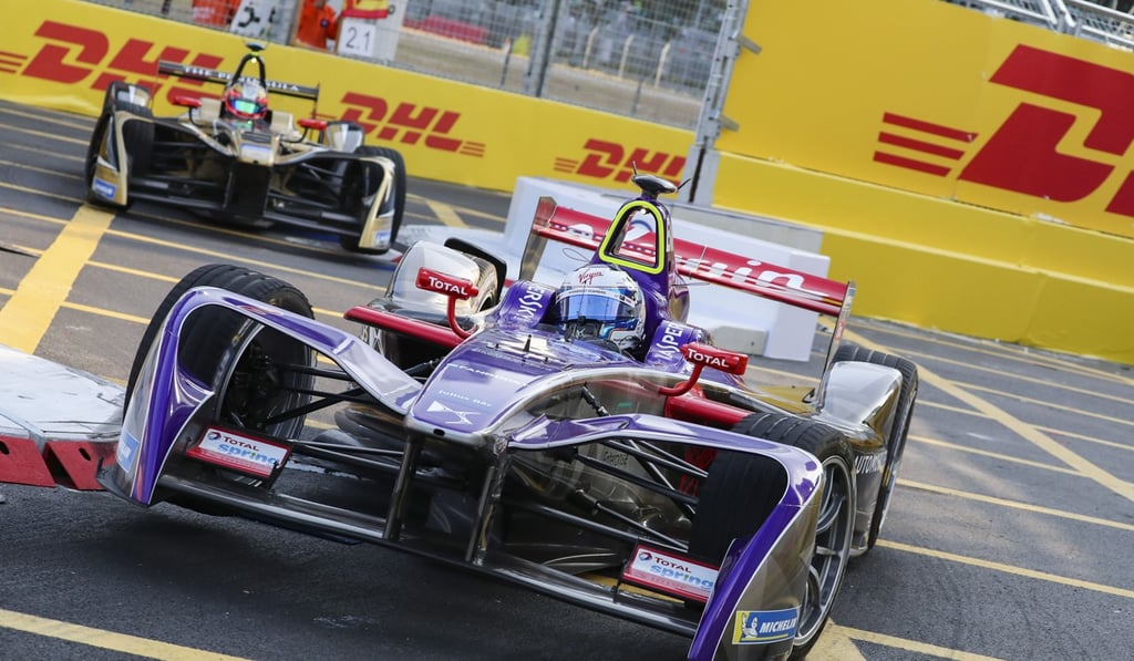Sam Bird in his DS Virgin Racing car racing during the HKT Hong Kong E-Prix. Photo: K.Y. Cheng