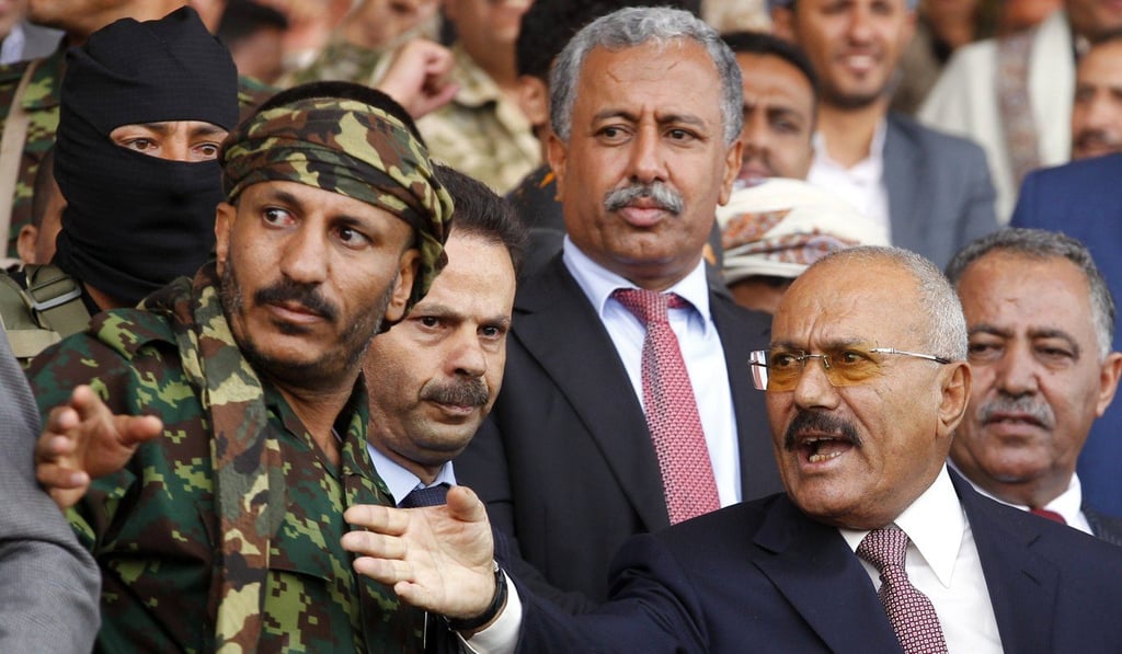 Yemen's ex-president Ali Abdullah Saleh (right) delivers a speech during a gathering of his supporters, in Sanaa, Yemen, in August. Photo: EPA Yemen's ex-president Ali Abdullah Saleh (right) delivers a speech during a gathering of his supporters, in Sanaa, Yemen, in August. Photo: EPA
