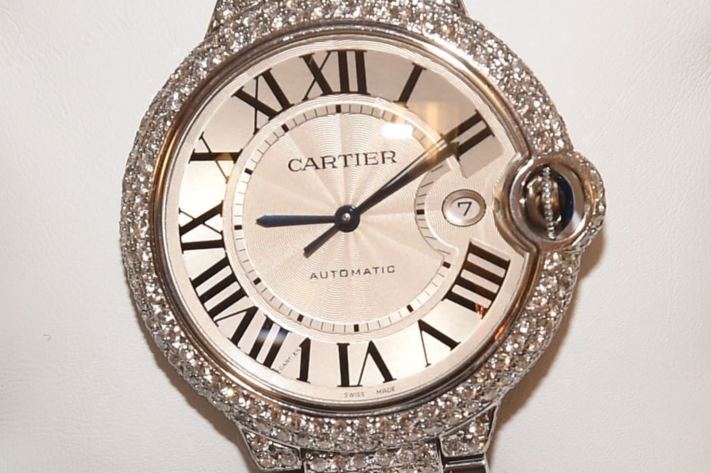 A Cartier Ballon Bleu Stainless Steel 42mm watch, with a diamond bezel and silver guilloche dial, included in the GWS Auctions sale, was valued at up to US$35,000. Photo: AFP