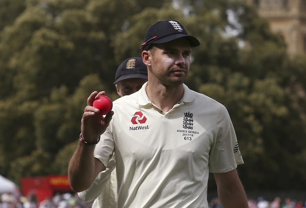 England's Jimmy Anderson celebrates his first ever five-wicket haul in an Ashes test. Photo: AP