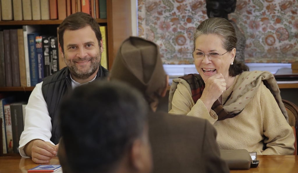 India's main opposition Congress party president Sonia Gandhi (right) with her son Rahul Gandhi, who is expected to take over as the head of the party. Photo: AP