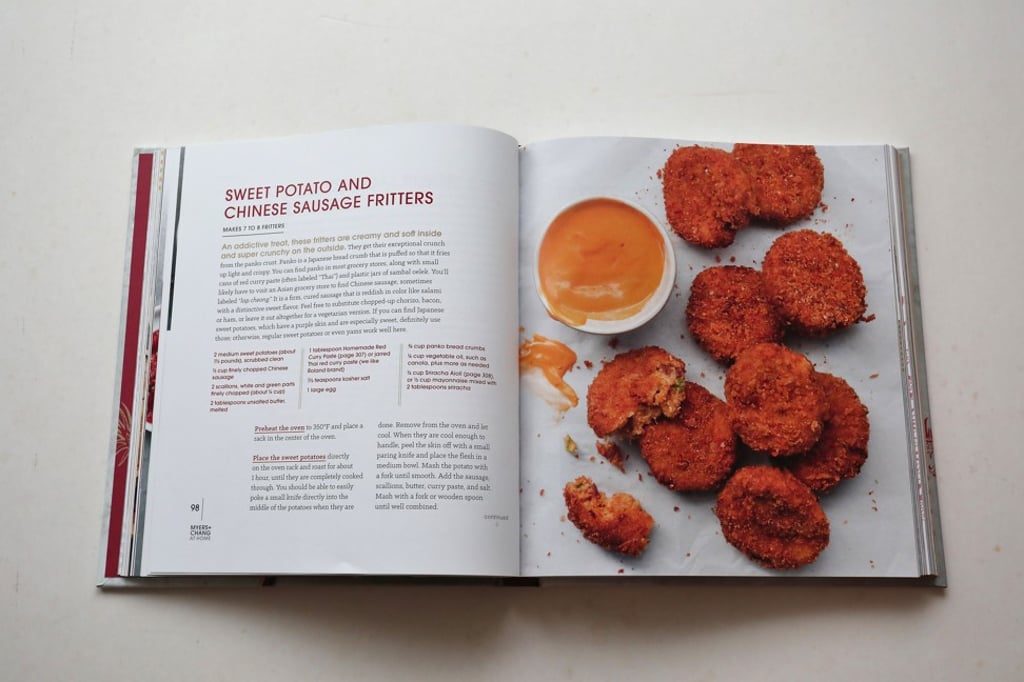 A recipe for sweet potato and Chinese sausage fritters from Myers + Chang at Home.