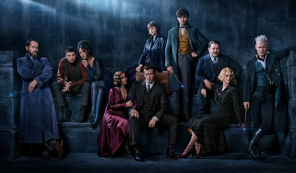 Depp (extreme right) in an early promotional image for Fantastic Beasts: The Crimes of Grindelwald. Depp (extreme right) in an early promotional image for Fantastic Beasts: The Crimes of Grindelwald.