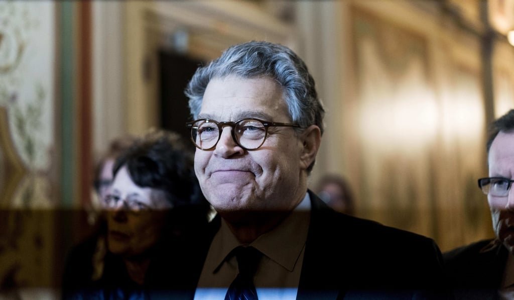Al Franken, just before announcing his resignation from the US Senate on Thursday. Photo: Washington Post Al Franken, just before announcing his resignation from the US Senate on Thursday. Photo: Washington Post