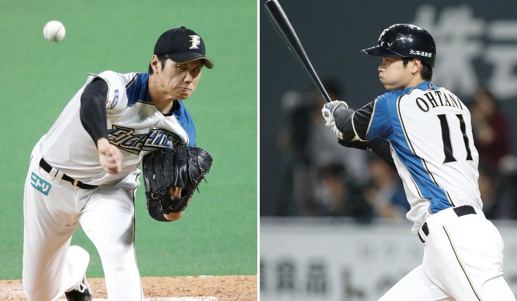 Combined photo shows Nippon Ham Fighters' Shohei Ohtani pitching and batting during a game at Sapporo Dome in Japan. Photo: Kyodo