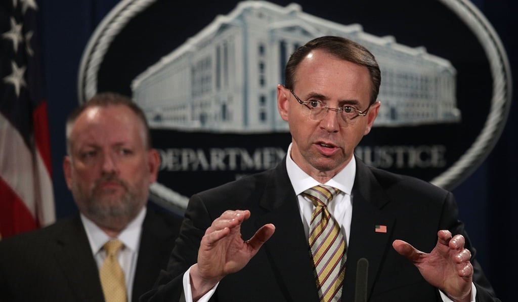 US Deputy Attorney General Rod Rosenstein has lauded the US Justice Department’s “commitment to hold individuals accountable for criminal activity”. Photo: AFP