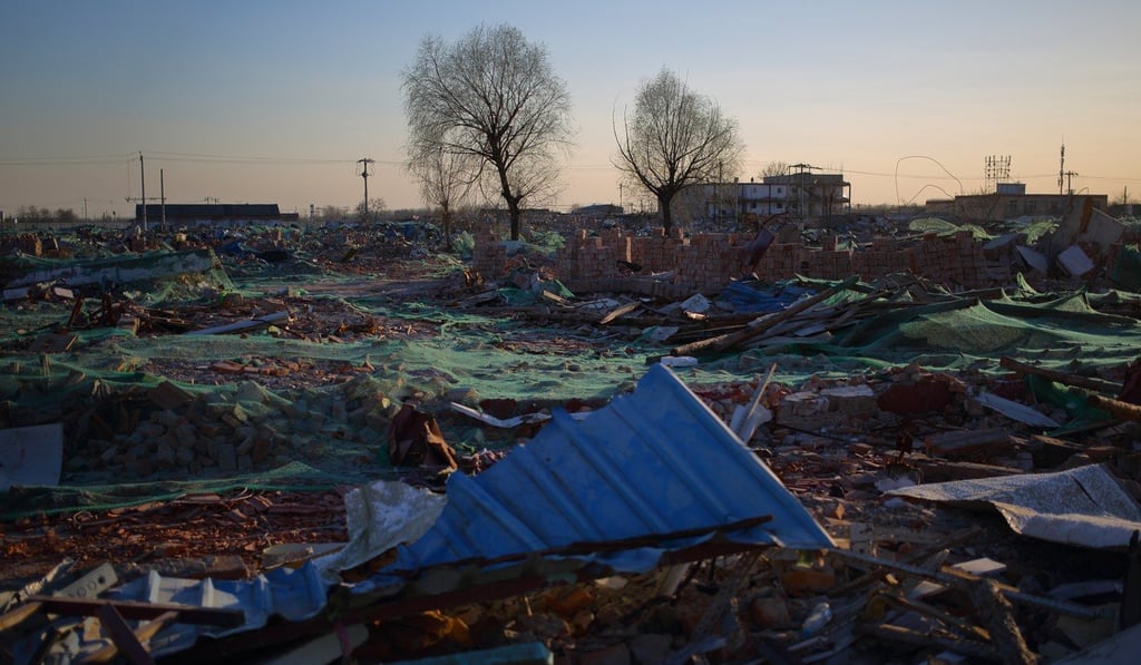Many neighbourhoods, such as Jiugong in Daxing, have already been reduced to rubble as part of the safety campaign. Photo: EPA Many neighbourhoods, such as Jiugong in Daxing, have already been reduced to rubble as part of the safety campaign. Photo: EPA
