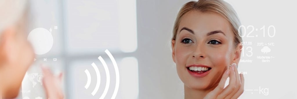 A smart mirror produced by the German company Mues-Tec. A smart mirror produced by the German company Mues-Tec.