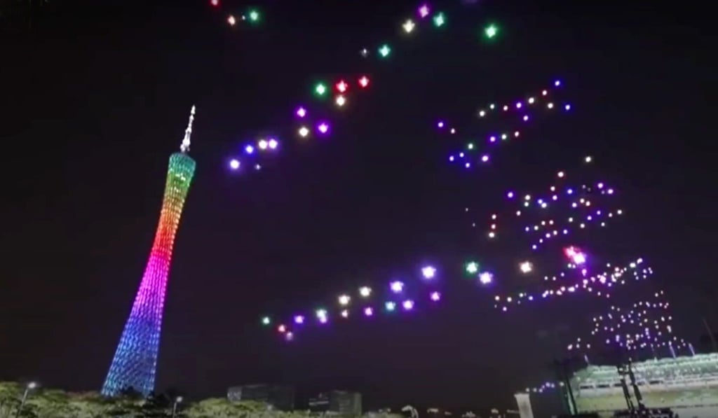 The display took place by Guangzhou Tower. Photo: YouTube The display took place by Guangzhou Tower. Photo: YouTube