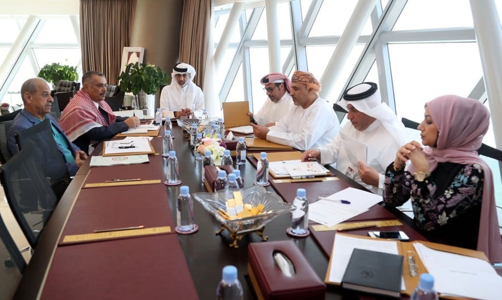 Members of Qatar’s football federation hold a meeting with the executive board of the Gulf Cup in the Qatari capital Doha. Photo: AFP