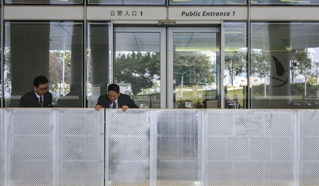 Security barriers erected outside the Legislative Council building in Tamar on Monday. Photo: Sam Tsang