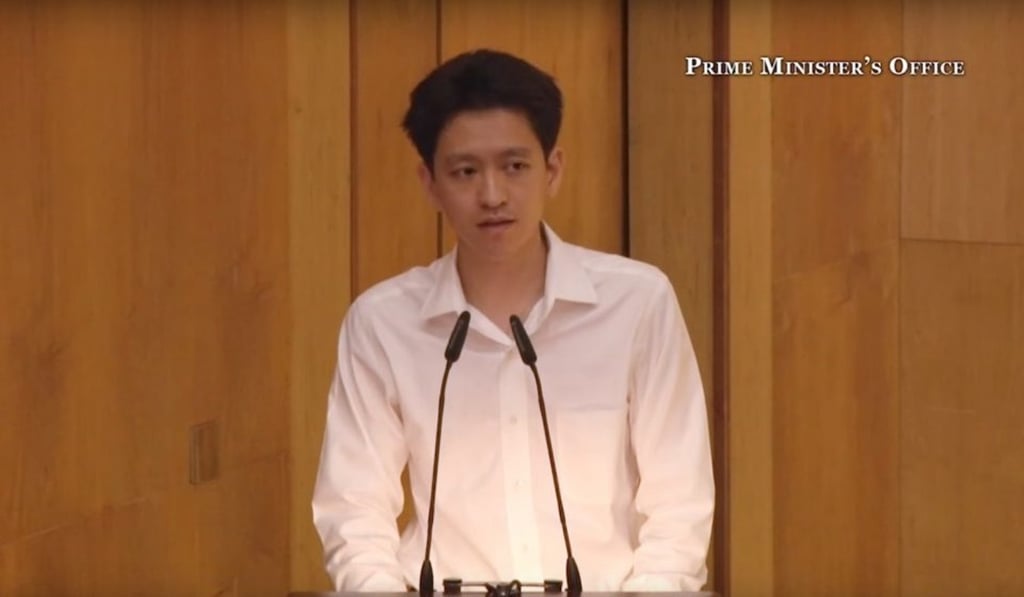 Li Shengwu speaks at the 2015 state funeral of his grandfather, Lee Kuan Yew. Photo: Singapore Prime Minister's Office