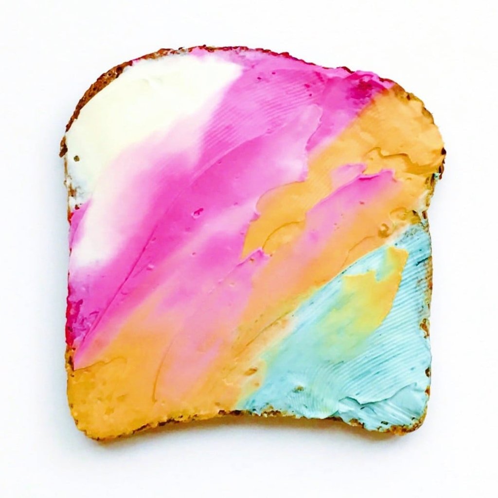 One of Waugh’s rainbow-patterned pieces of toast. Photo: Adeline Waugh