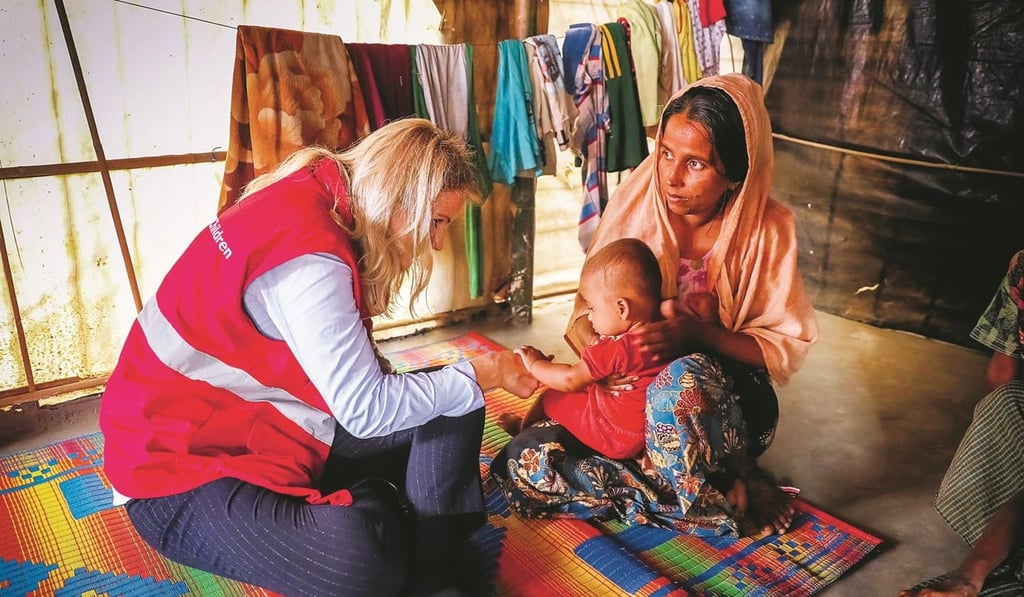 Thorning-Schmidt gets to know a mother and her baby at the Cox’s Bazar Rohingya refugee camp in Bangladesh. Thorning-Schmidt gets to know a mother and her baby at the Cox’s Bazar Rohingya refugee camp in Bangladesh.