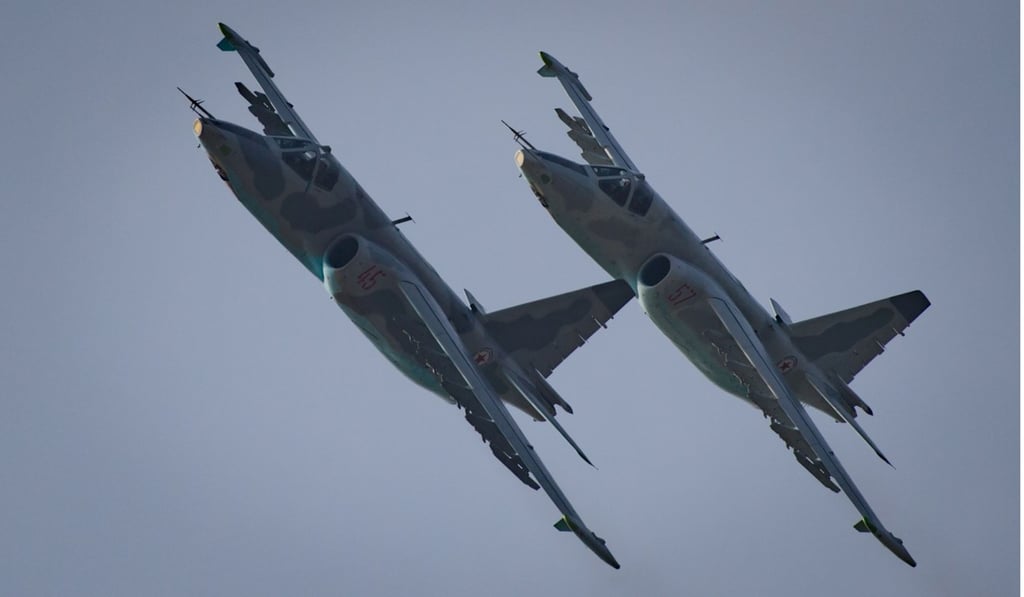 A pair of Russian-built Sukhoi SU-25 warplanes, in a file picture. Photo: Agence France-Presse