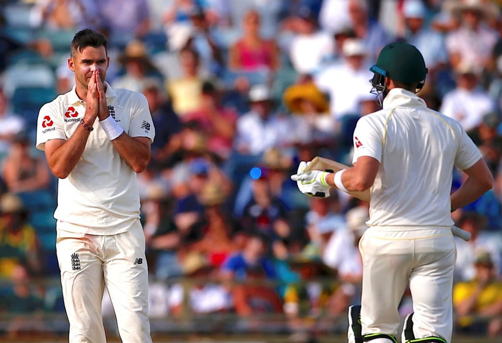 England's James Anderson reacts after Australia's captain hits runs on the way to 229. Photo: Reuters