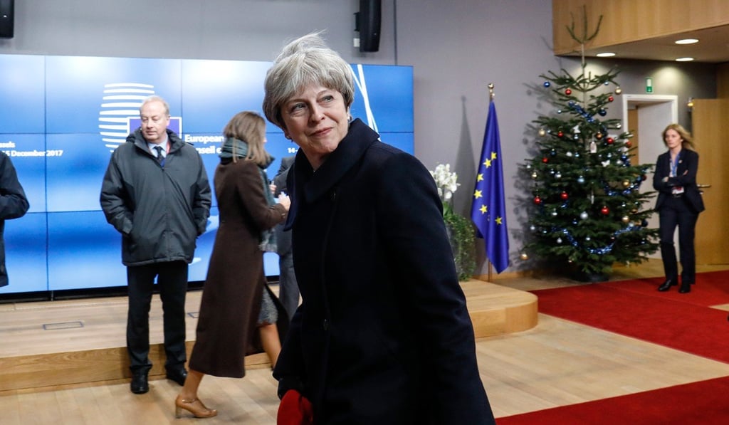 Theresa May leaves a European Union leaders summit in Brussels on Friday, December 15, 2017. Photo: Bloomberg