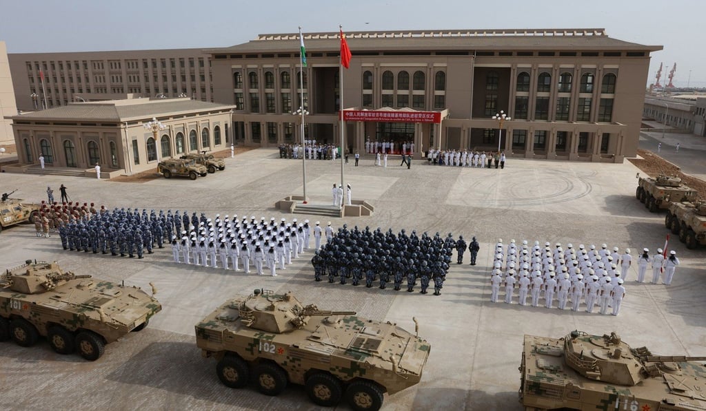 PLA troops at the opening ceremony for China's new military base in Djibouti on August 1. Photo: AFP