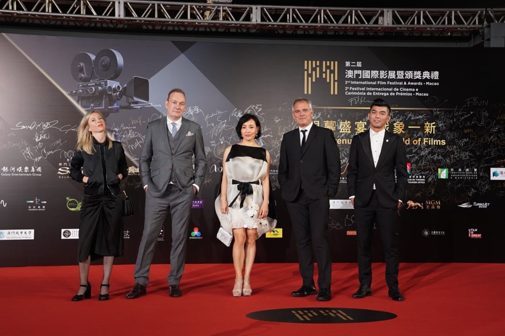 (from left) Jessica Hausner, Lawrence Osborne, Joan Chen, Laurent Cantet and Royston Tan