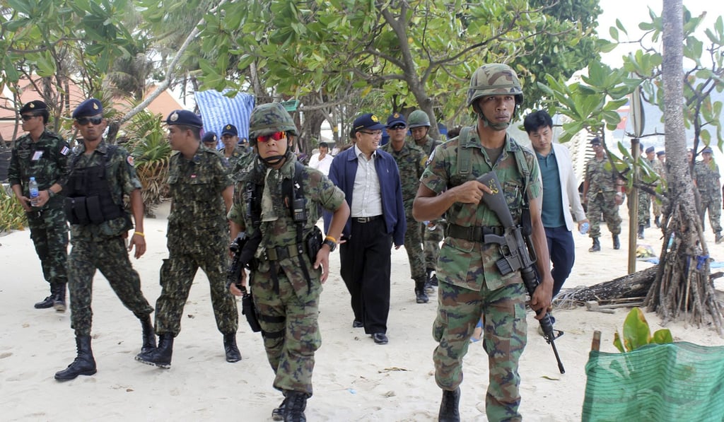Thai military officers inspect Patong beach following the coup in 2014, when the junta sought to clean up the country’s image. Photo: AP