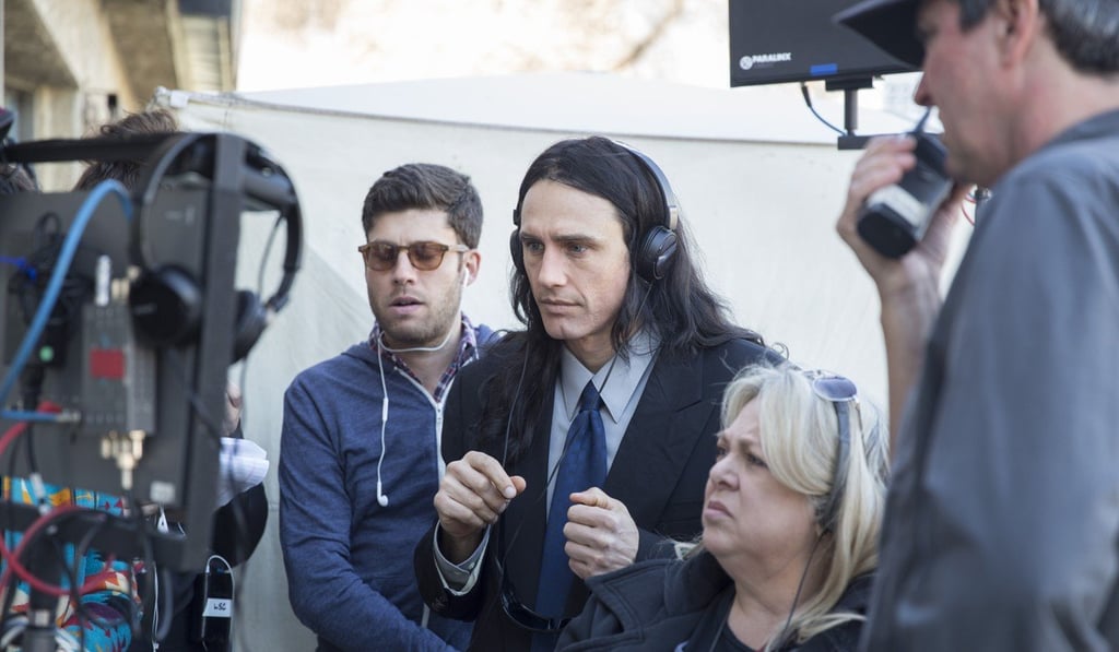 James Franco (centre) directed The Disaster Artist while staying in character as Tommy Wiseau. Photo: Justina Mintz, A24 James Franco (centre) directed The Disaster Artist while staying in character as Tommy Wiseau. Photo: Justina Mintz, A24