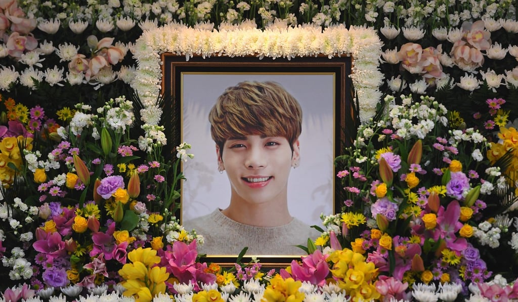 A portrait late K-pop star Kim Jong-hyun on a mourning altar at a hospital in Seoul. Photo: AFP