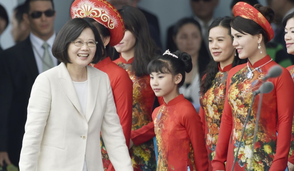 Taiwan President Tsai Ing-wen at her inauguration ceremony in Taipei on May 20 last year. Tsai took office as the first woman president and the second from the DPP since the island’s first democratic presidential election in 1996. Photo: Kyodo