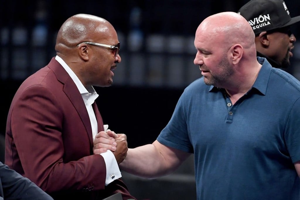 Mayweather Promotions’ Leonard Ellerbe and UFC president Dana White are now well-acquainted. Photo: AFP