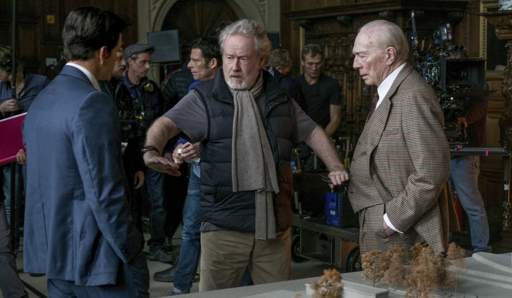 Actors Mark Wahlberg (left) and Christopher Plummer (right) listen to instructions from director Ridley Scott (centre) on the set of All The Money In The World. Photo: AP Actors Mark Wahlberg (left) and Christopher Plummer (right) listen to instructions from director Ridley Scott (centre) on the set of All The Money In The World. Photo: AP