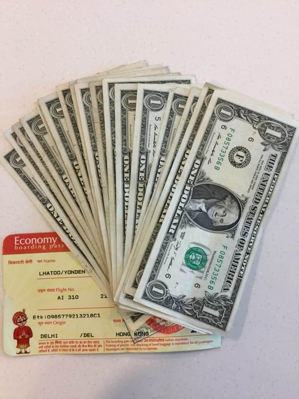 About US$3,000 in 100-dollar bills was replaced with US$1 notes – 21 in total. Photo: Yonden Lhatoo