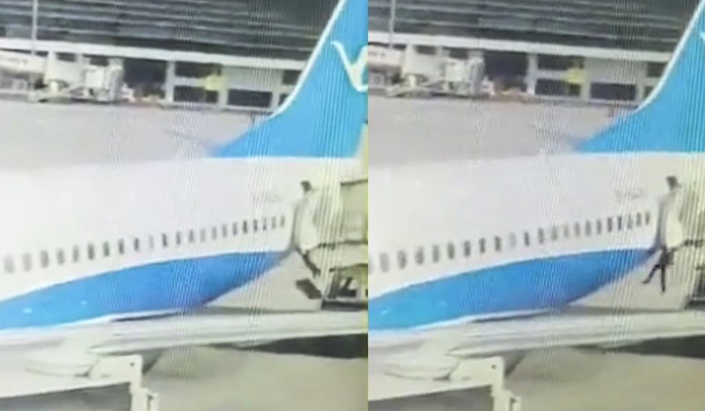 A flight attendant from Xiamen Air was injured after accidentally falling out of an aircraft at Zhengzhou airport. Photo: QQ.com