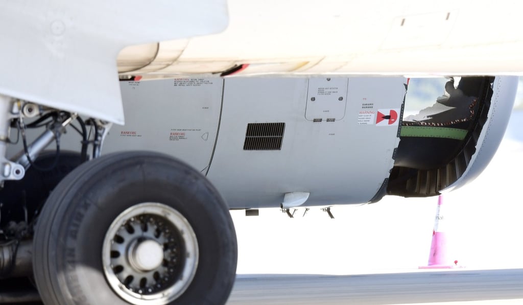 A picture of the damaged engine taken at Sydney airport. Photo: AFP