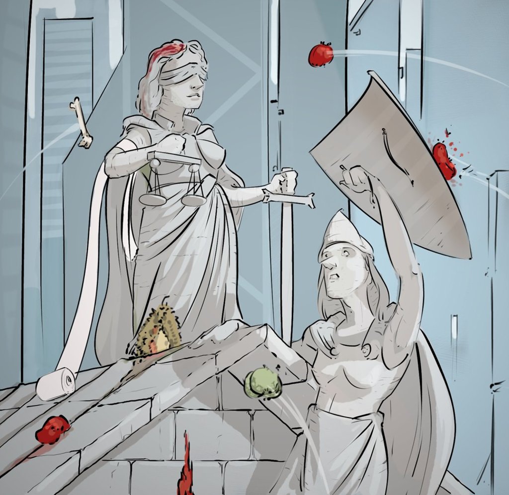 Given the political climate, Hong Kong’s judges will probably need a shield as well as the sword and scales, to continue to have the courage to decide cases in accordance with the principles represented by the statue of justice. Illustration: Timothy McEvenue Given the political climate, Hong Kong’s judges will probably need a shield as well as the sword and scales, to continue to have the courage to decide cases in accordance with the principles represented by the statue of justice. Illustration: Timothy McEvenue