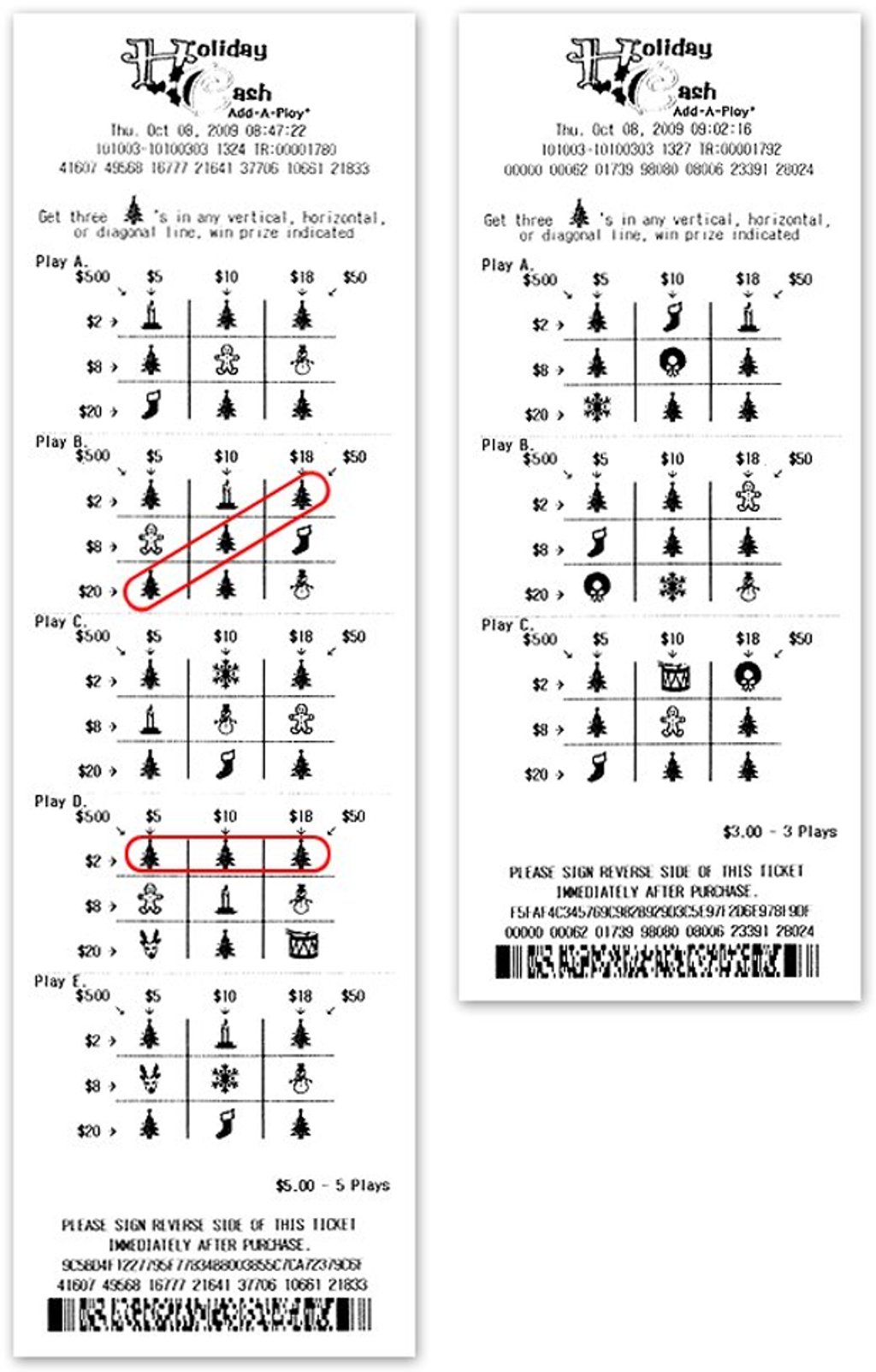 How the Holiday Cash Add-A-Play game is supposed to work. The ticket on the left is a US$52 winner. The one on the right is a loser. Photo: South Carolina Education Lottery How the Holiday Cash Add-A-Play game is supposed to work. The ticket on the left is a US$52 winner. The one on the right is a loser. Photo: South Carolina Education Lottery