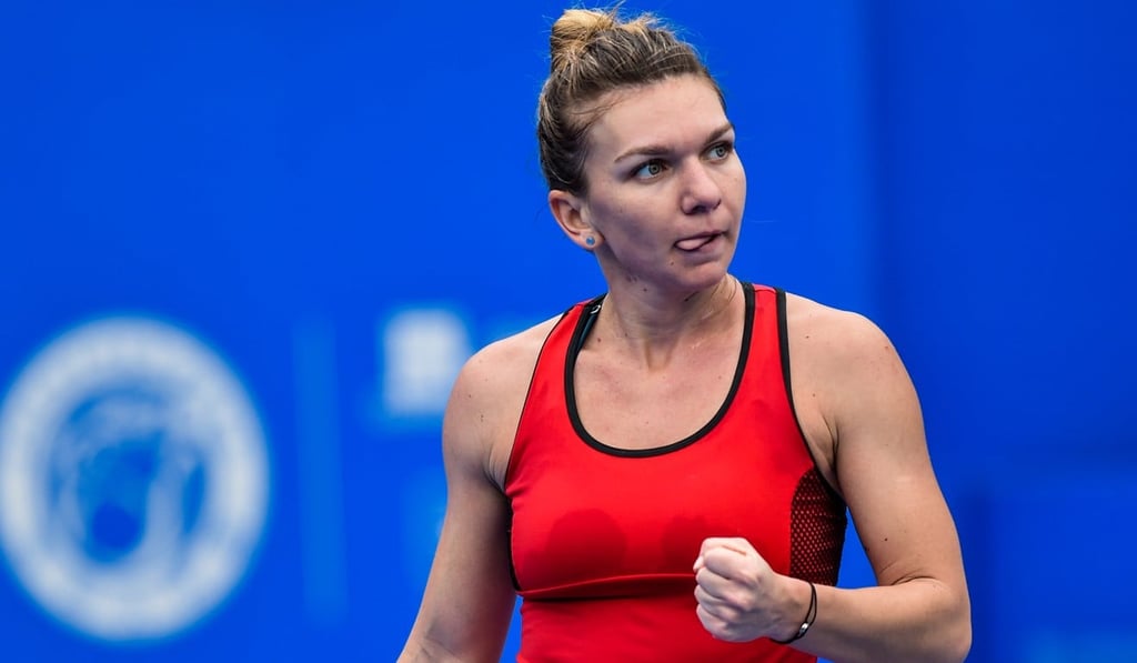 Simona Halep celebrates during her semi-final win over Irina-Camelia Begu in Shenzhen. Photo: Xinhua